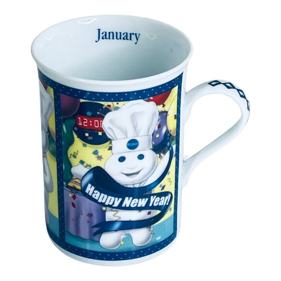 Pillsbury Doughboy Coffee MUG JANUARY New Years Celebration 2001 Tea Cup Danbury - Picture 1 of 6